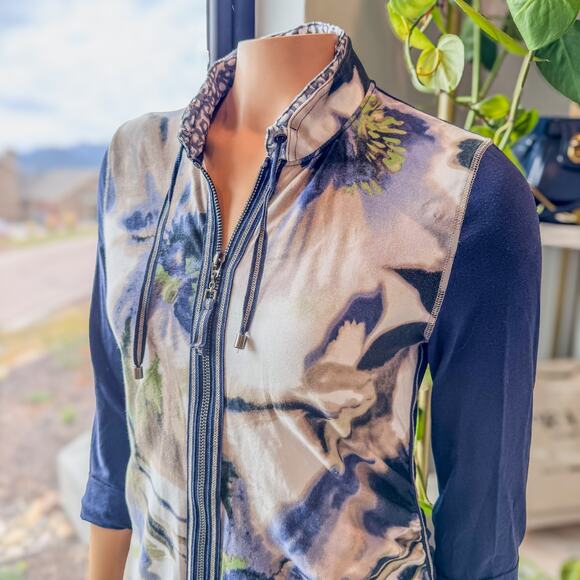 Luisa Cerano, Designer Abstract Tie Dye Zip Up Blouse Jacket, Women's 10 - Picture 2 of 13